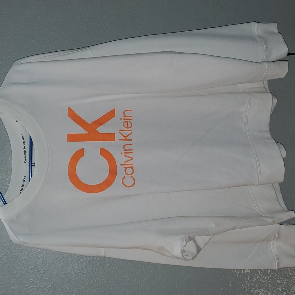 Calvin Klein Performance Plus Size 3x Sweatshirt Off White with Orange Logo